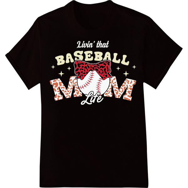 Baseball Mom Bow - Sporty DTF Transfer Print for Crafting on black shirt - SUPERDTF-DTF Prints-DTF Transfers-Custom DTF Prints