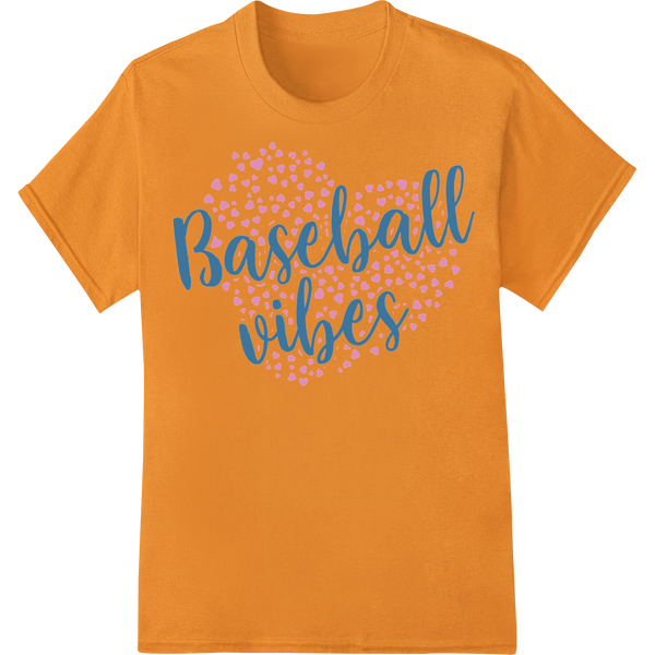 Baseball Vibes: Playful Typography with Heart Confetti on orange shirt - SUPERDTF-DTF Prints-DTF Transfers-Custom DTF Prints