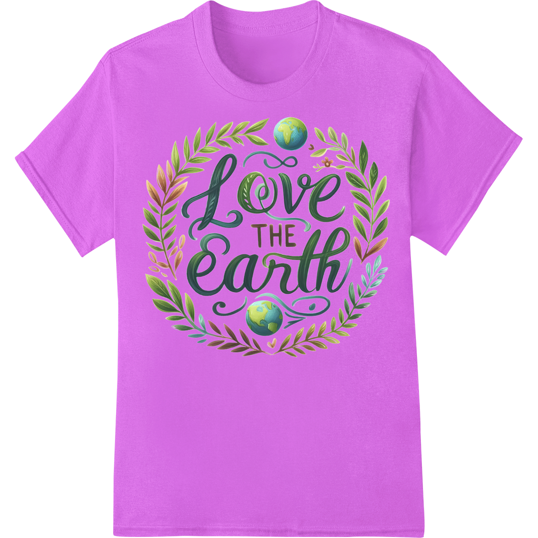 Love the Earth: Eco-Friendly DTF Print for Earth Day Style on purple shirt - SUPERDTF-DTF Prints-DTF Transfers-Custom DTF Prints