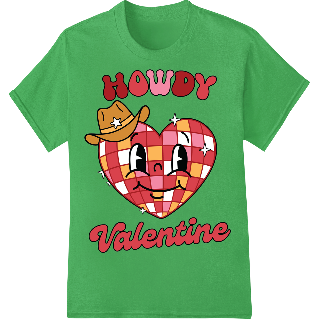 Adorable 'Howdy Valentine' Western Heart DTF Print Transfer on green shirt - SUPERDTF-DTF Prints-DTF Transfers-Custom DTF Prints