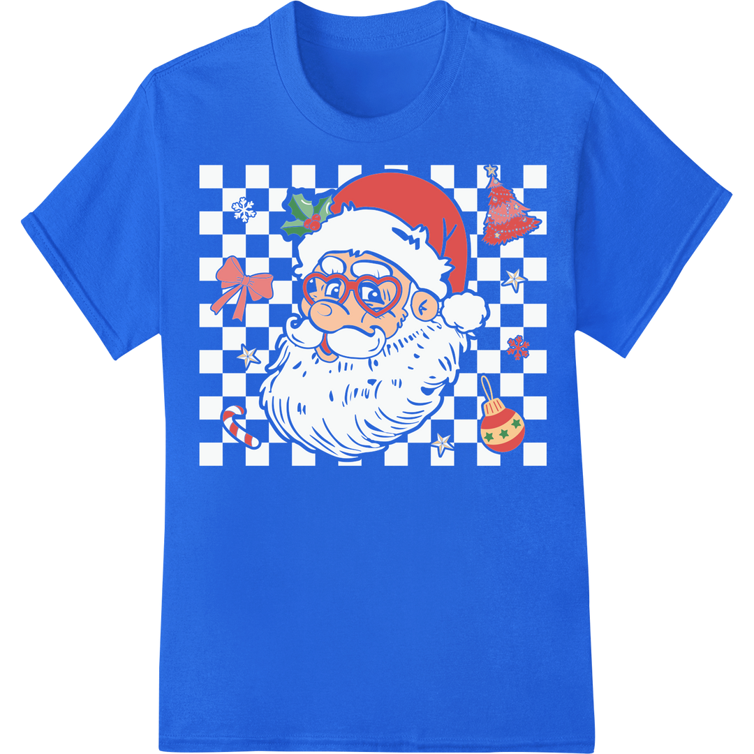 Adorable Santa Christmas DTF Print Heat Transfer Design on blue shirt - SUPERDTF-DTF Prints-DTF Transfers-Custom DTF Prints