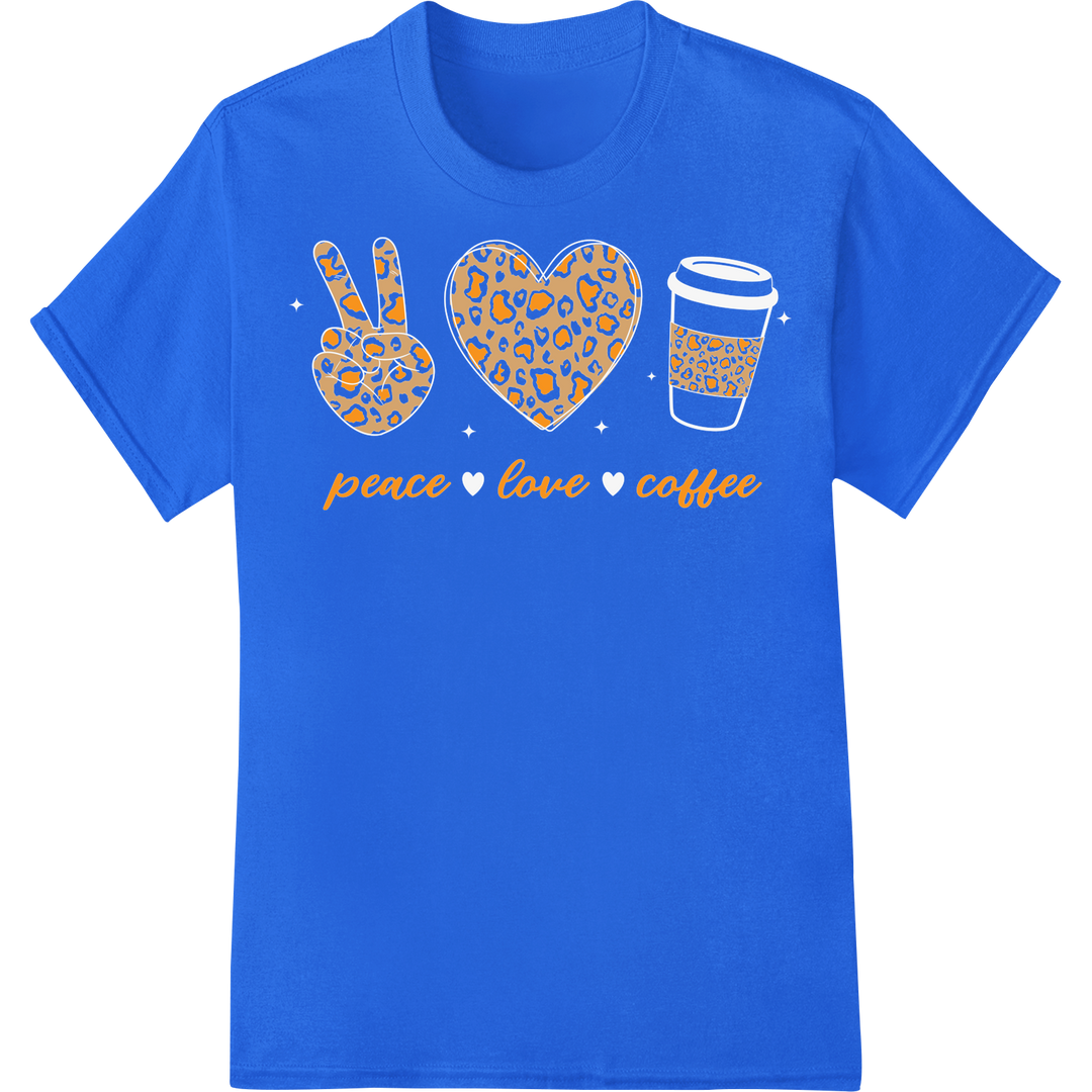 Retro 'Peace Love Coffee' DTF Print Heat Transfer | Super DTF on blue shirt - SUPERDTF-DTF Prints-DTF Transfers-Custom DTF Prints