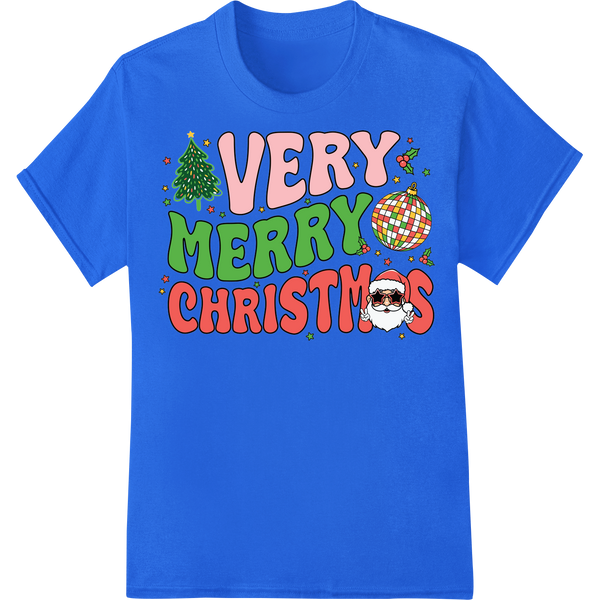 Retro 'Very Merry Christmas' DTF Print Heat Transfer on blue shirt - SUPERDTF-DTF Prints-DTF Transfers-Custom DTF Prints