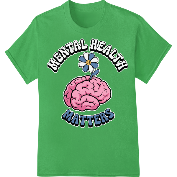 Mental Health Matters Brain Illustration DTF Print Transfer on green shirt - SUPERDTF-DTF Prints-DTF Transfers-Custom DTF Prints