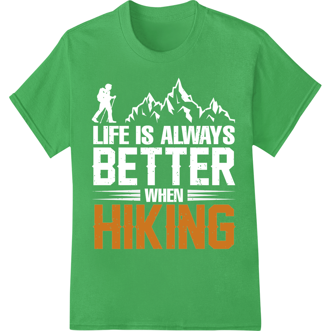 Rugged "HIKING" DTF Print Heat Transfer | Outdoor Adventure on green shirt - SUPERDTF-DTF Prints-DTF Transfers-Custom DTF Prints