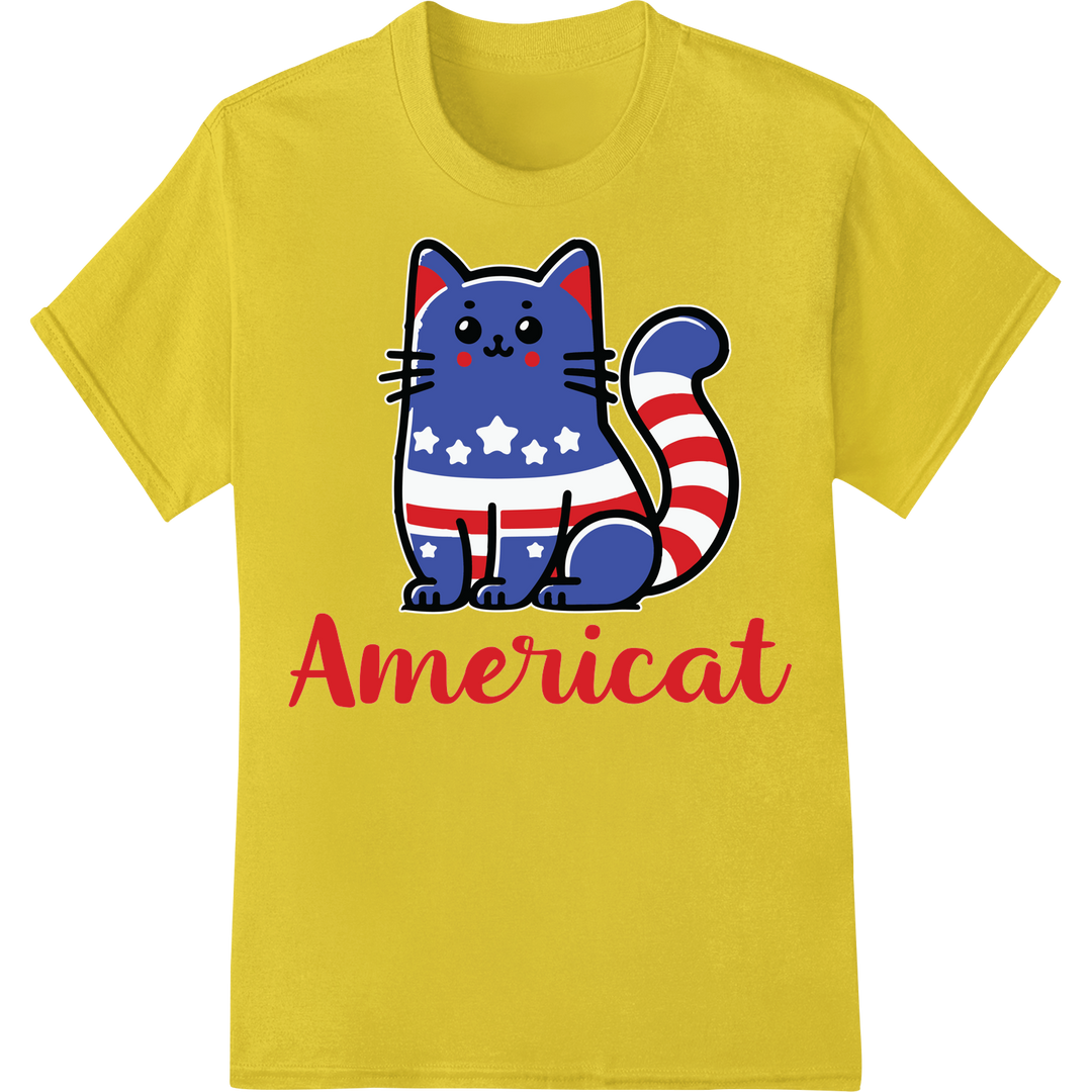 Purr-fectly Patriotic Americat DTF Print Heat Transfer on yellow shirt - SUPERDTF-DTF Prints-DTF Transfers-Custom DTF Prints