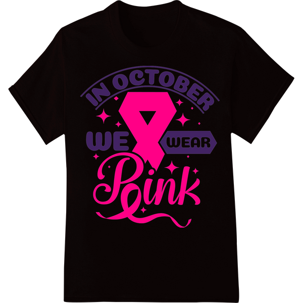 Pink Ribbon Breast Cancer Awareness Month DTF Print on black shirt - SUPERDTF-DTF Prints-DTF Transfers-Custom DTF Prints