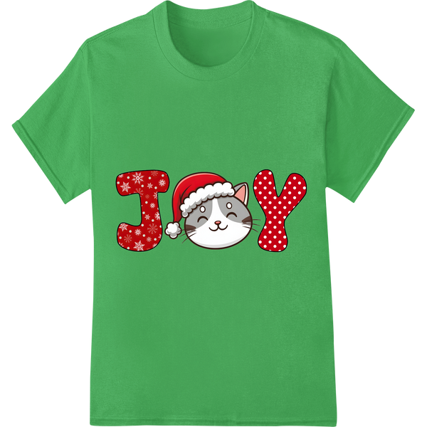 Adorable Christmas Cat - Festive Feline DTF Print Transfer on green shirt - SUPERDTF-DTF Prints-DTF Transfers-Custom DTF Prints