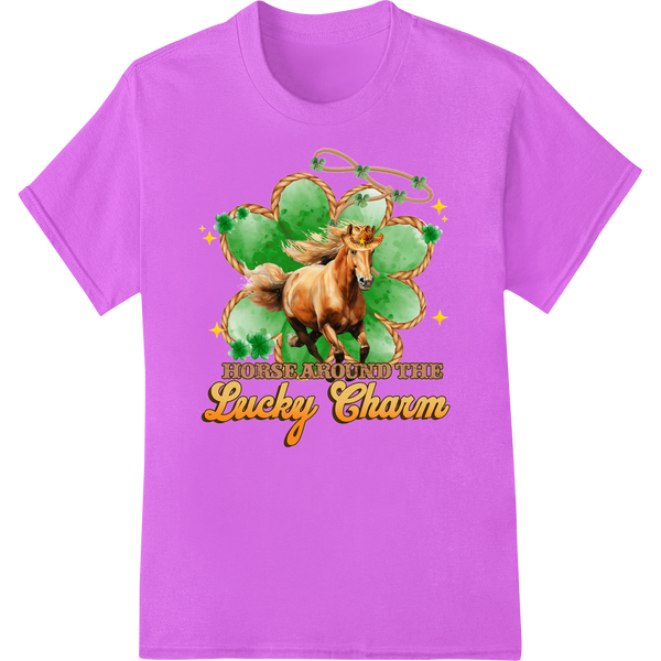 Lucky Charm: Festive Horse DTF Print for St. Patrick's Day on purple shirt - SUPERDTF-DTF Prints-DTF Transfers-Custom DTF Prints