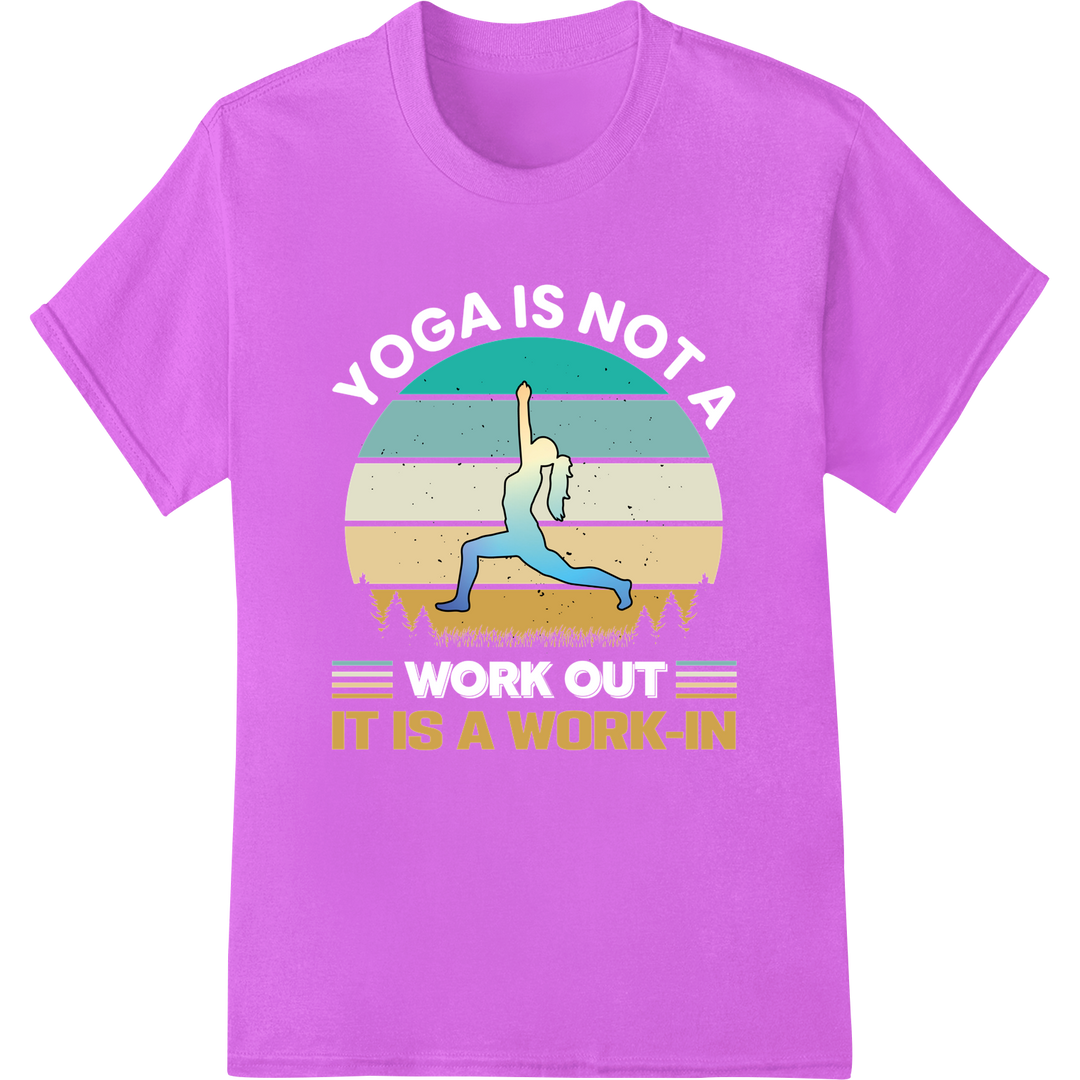 Energize Your Yoga Practice: Serene Beach Pose DTF Print on purple shirt - SUPERDTF-DTF Prints-DTF Transfers-Custom DTF Prints