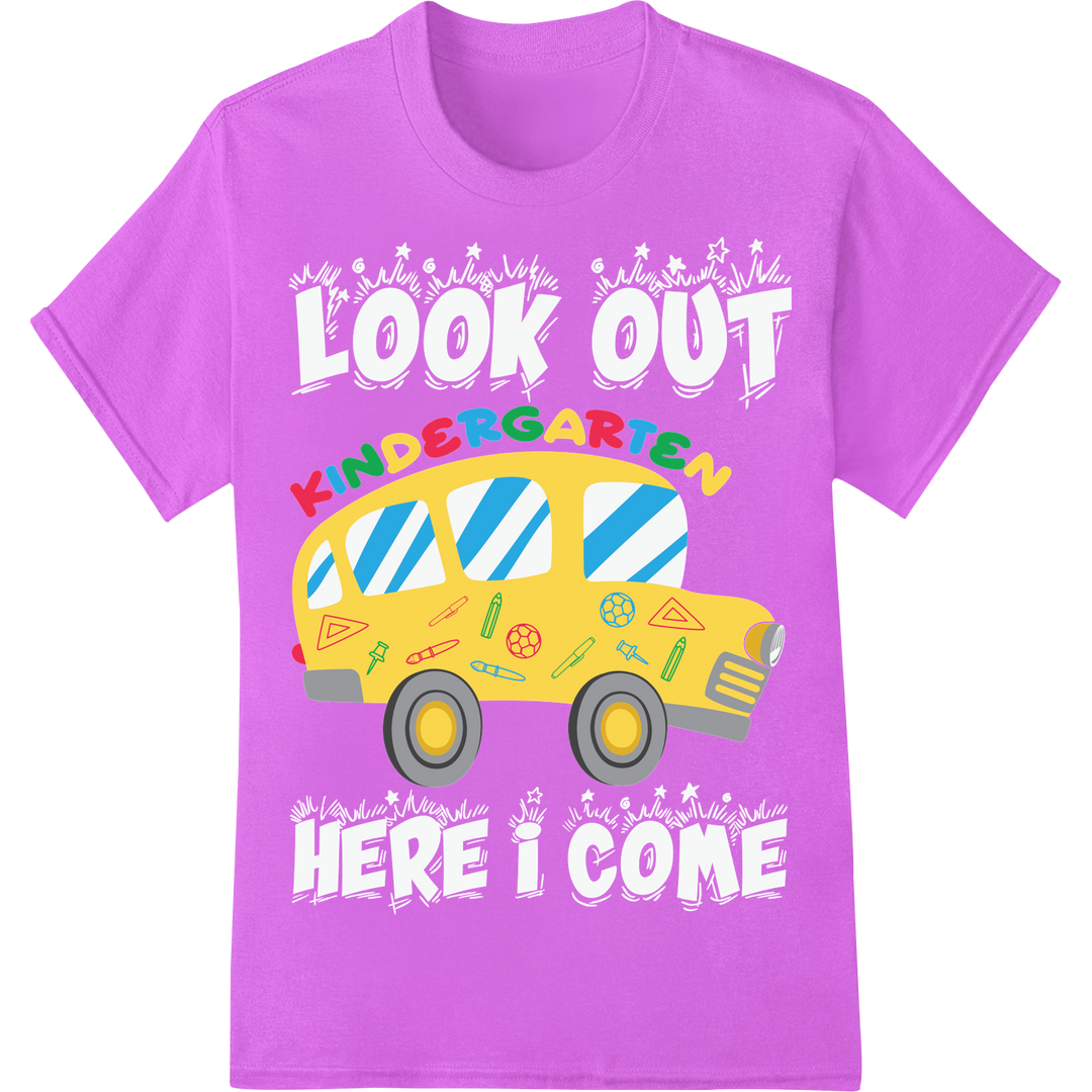 Playful Kindergarten School Bus DTF Print Heat Transfer on purple shirt - SUPERDTF-DTF Prints-DTF Transfers-Custom DTF Prints