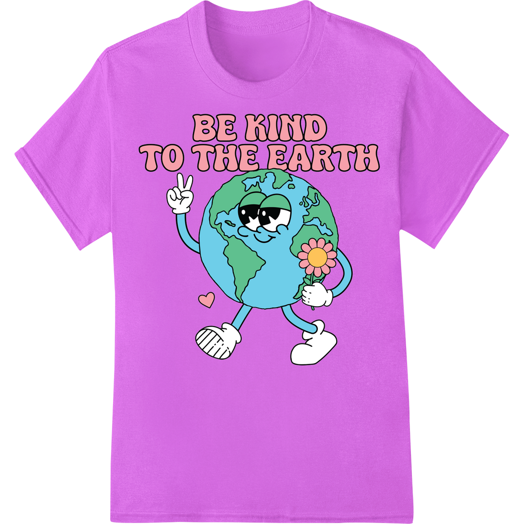 Adorable Earth Day 'Be Kind to the Earth' DTF Print Transfer on purple shirt - SUPERDTF-DTF Prints-DTF Transfers-Custom DTF Prints