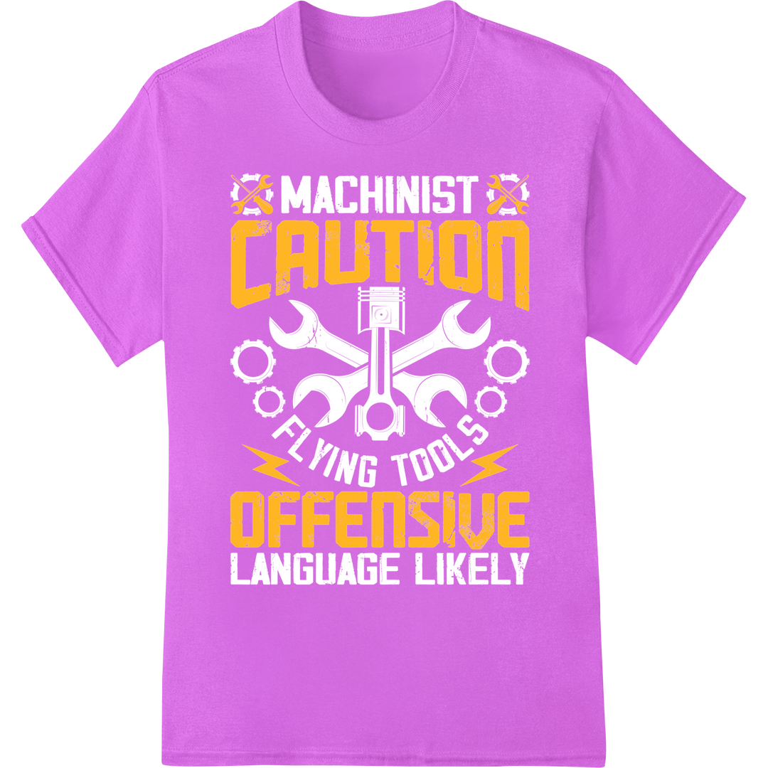 Bold 'Caution Offensive' DTF Print Heat Transfer | Mechanic on purple shirt - SUPERDTF-DTF Prints-DTF Transfers-Custom DTF Prints