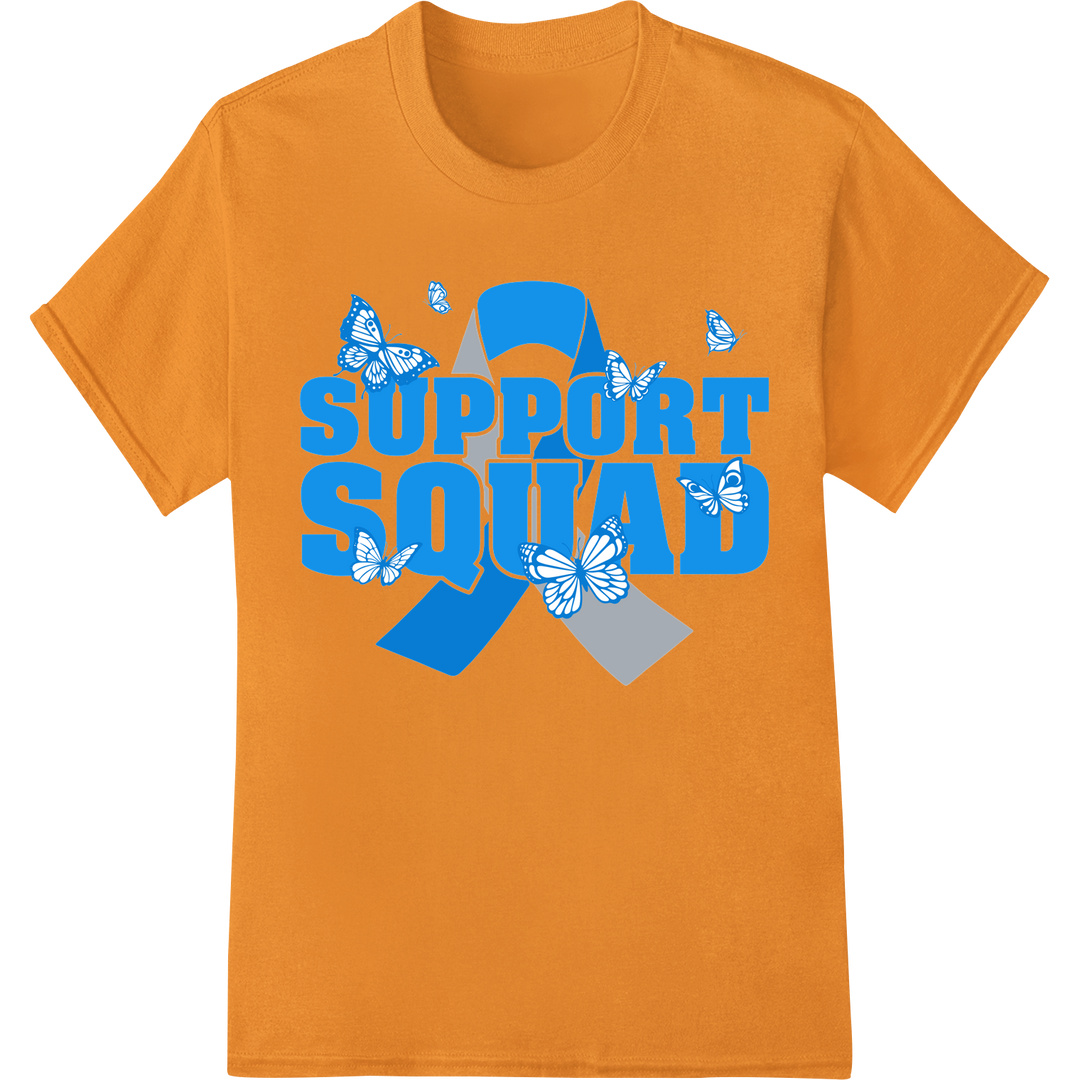 Diabetes Awareness Blue Butterfly Support Squad DTF Print on orange shirt - SUPERDTF-DTF Prints-DTF Transfers-Custom DTF Prints