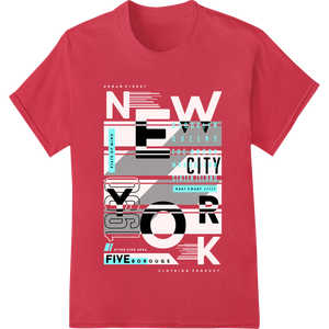 NYC Five Boroughs Typography DTF Print Heat Transfer with custom high-quality t-shirt printing artwork