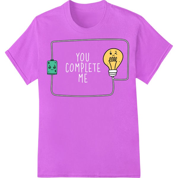 You Complete Me: Romantic Lightbulb DTF Heat Transfer on purple shirt - SUPERDTF-DTF Prints-DTF Transfers-Custom DTF Prints