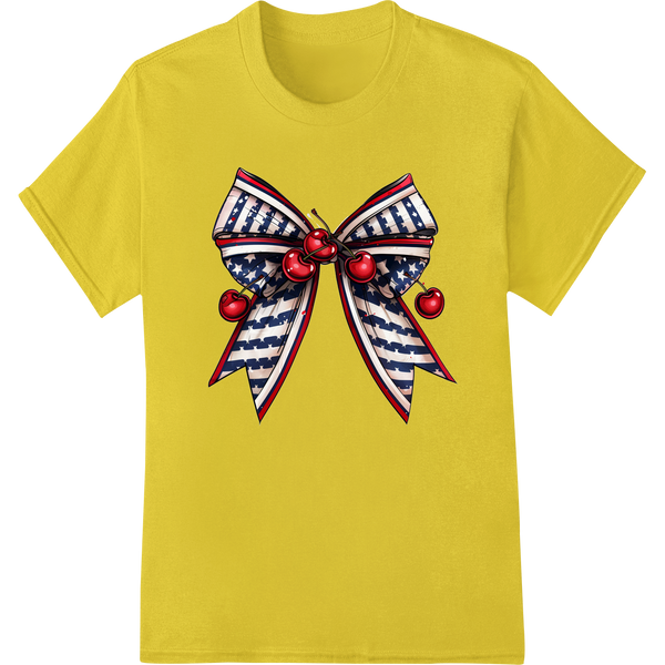 Patriotic Striped Bow with Ornaments - July 4th DTF Print on yellow shirt - SUPERDTF-DTF Prints-DTF Transfers-Custom DTF Prints