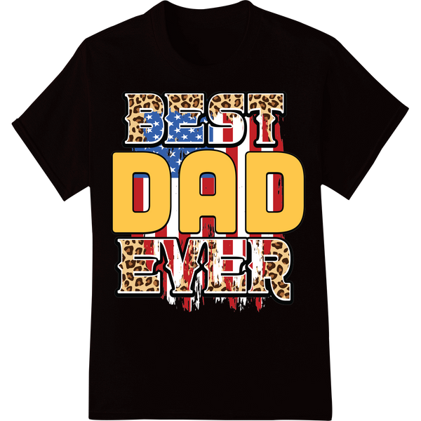 Retro 'Best Dad Ever' Leopard Print DTF Heat Transfer on black shirt - SUPERDTF-DTF Prints-DTF Transfers-Custom DTF Prints