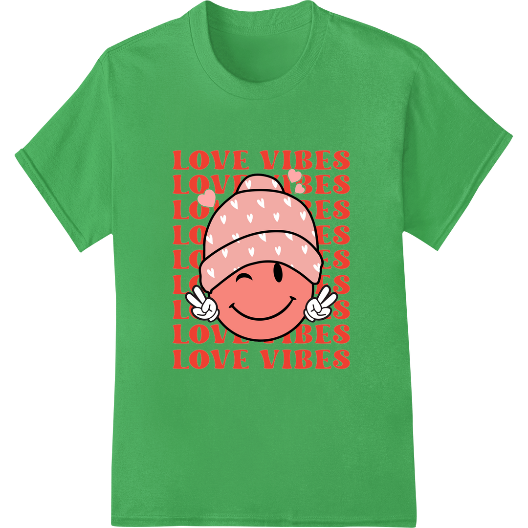 Retro Love Vibes: Cute Valentine's Heart DTF Transfer Print on green shirt - SUPERDTF-DTF Prints-DTF Transfers-Custom DTF Prints