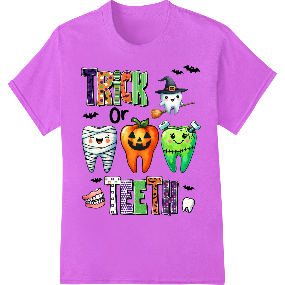 Trick or Teeth: Spooktacular Dental Halloween DTF Print on purple shirt - SUPERDTF-DTF Prints-DTF Transfers-Custom DTF Prints