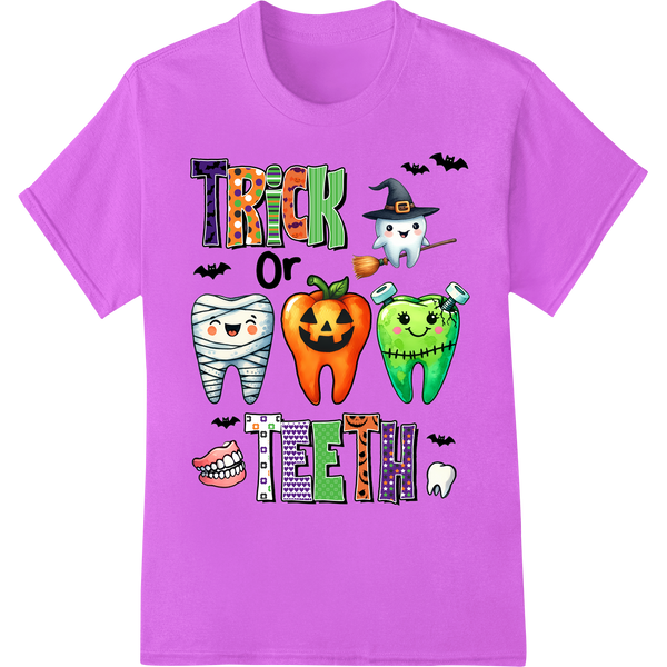 Trick or Teeth: Spooktacular Dental Halloween DTF Print on purple shirt - SUPERDTF-DTF Prints-DTF Transfers-Custom DTF Prints