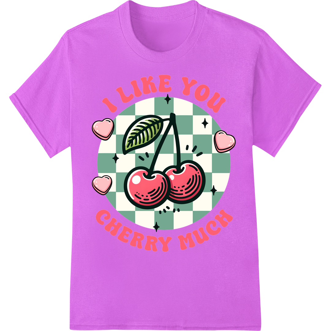 I Like You Cherry Much: Adorable Valentine's DTF Print on purple shirt - SUPERDTF-DTF Prints-DTF Transfers-Custom DTF Prints