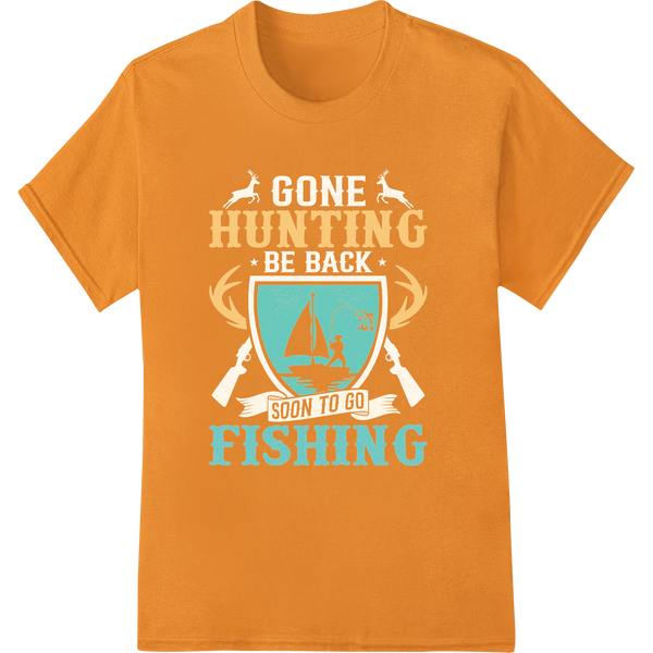 Outdoor Adventure: Hunting & Fishing DTF Print Transfer on orange shirt - SUPERDTF-DTF Prints-DTF Transfers-Custom DTF Prints