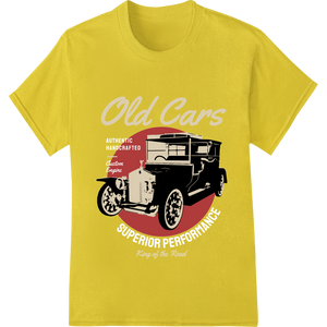 Vintage Automobile: Classic Car DTF Heat Transfer Print enhanced with professional DTF print shop