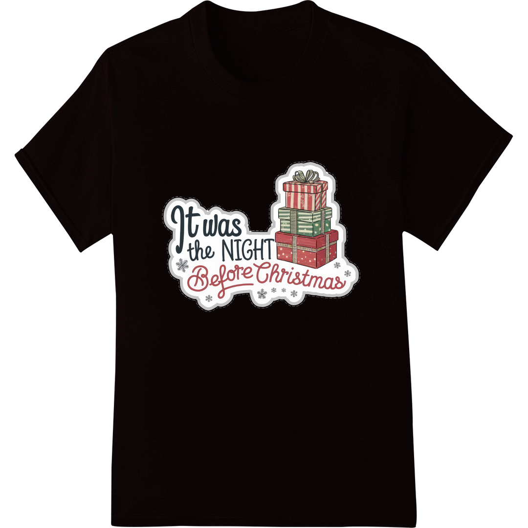 'Twas the Night Before Christmas' Festive DTF Print on black shirt - SUPERDTF-DTF Prints-DTF Transfers-Custom DTF Prints