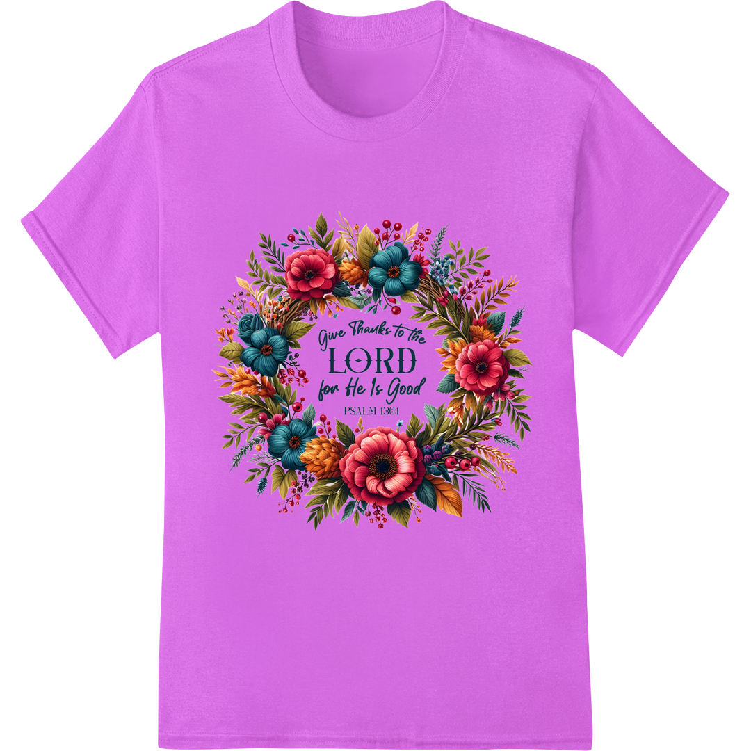 Give Thanks to the LORD - Inspiring Christian DTF Print on purple shirt - SUPERDTF-DTF Prints-DTF Transfers-Custom DTF Prints