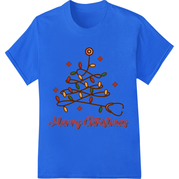 Festive Merry Christmas Lights DTF Print Heat Transfer on blue shirt - SUPERDTF-DTF Prints-DTF Transfers-Custom DTF Prints