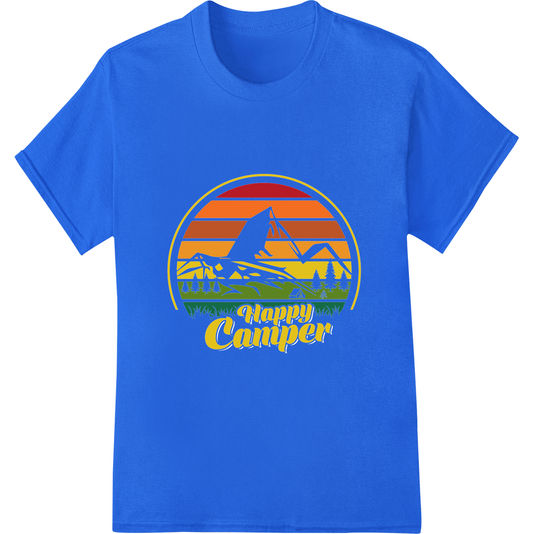 Embrace the Outdoors with our 'Happy Camper' DTF Print! on blue shirt - SUPERDTF-DTF Prints-DTF Transfers-Custom DTF Prints