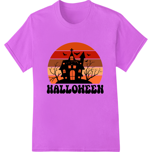 Haunted Halloween House Silhouette Heat Transfer on purple shirt - SUPERDTF-DTF Prints-DTF Transfers-Custom DTF Prints