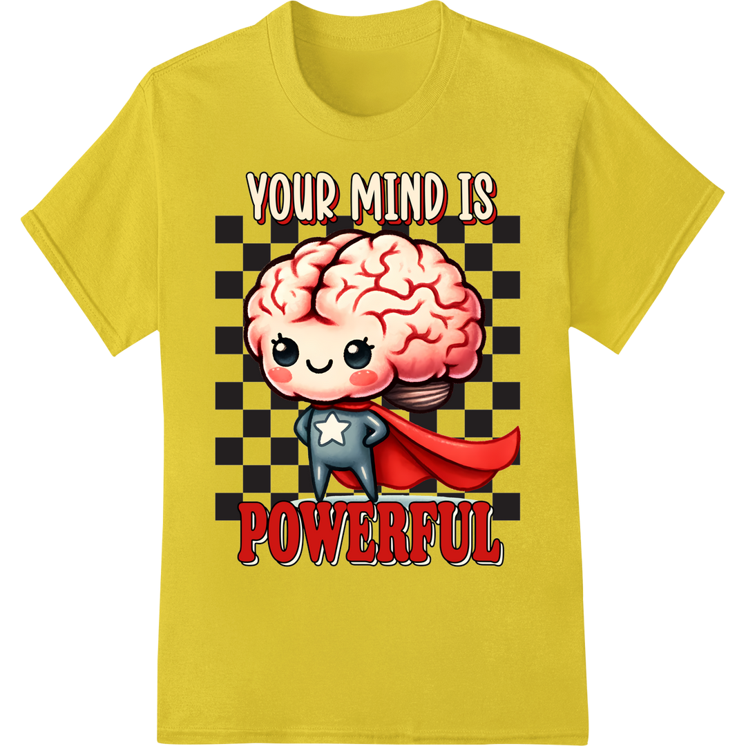 Empower Your Mind: Cute Brain DTF Print Heat Transfer on yellow shirt - SUPERDTF-DTF Prints-DTF Transfers-Custom DTF Prints