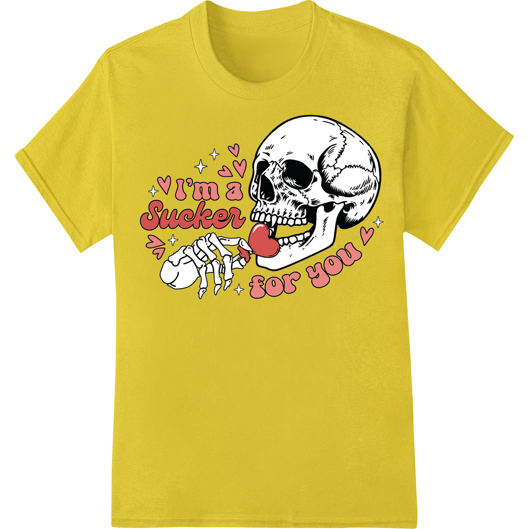 Edgy Skull Valentine DTF Print Heat Transfer - Express Your Love on yellow shirt - SUPERDTF-DTF Prints-DTF Transfers-Custom DTF Prints