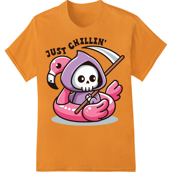 Cute 'Just Chillin' Grim Reaper Halloween DTF Heat Transfer on orange shirt - SUPERDTF-DTF Prints-DTF Transfers-Custom DTF Prints