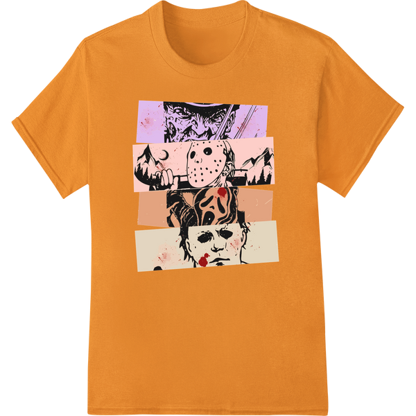 Eerie Trio: Bold Horror Cartoon DTF Print Heat Transfer on orange shirt - SUPERDTF-DTF Prints-DTF Transfers-Custom DTF Prints