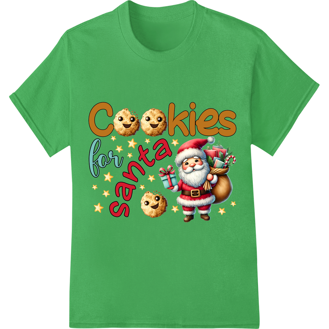 Adorable Christmas Cookies - Santa & Stars DTF Print Transfer on green shirt - SUPERDTF-DTF Prints-DTF Transfers-Custom DTF Prints