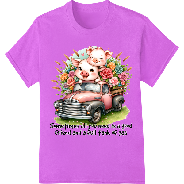 Adorable Pigs in a Truck - Cute Valentine's Day DTF Print on purple shirt - SUPERDTF-DTF Prints-DTF Transfers-Custom DTF Prints