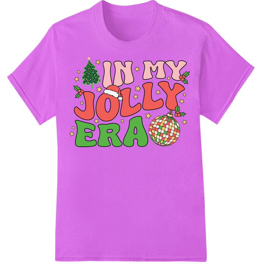 Groovy 'In My Jolly Era' Retro Christmas DTF Print Transfer on purple shirt - SUPERDTF-DTF Prints-DTF Transfers-Custom DTF Prints