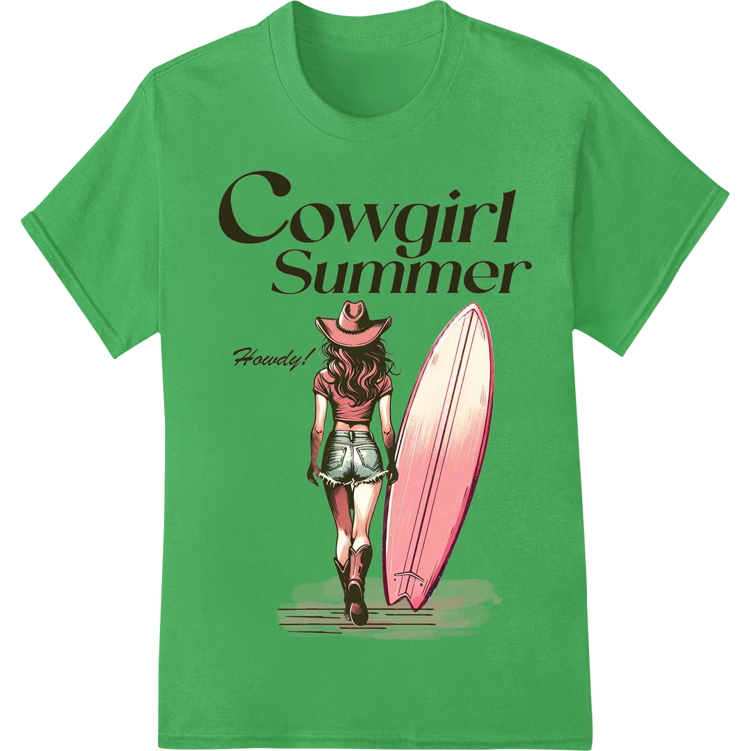 Retro Cowgirl Summer Vibes DTF Heat Transfer Print on green shirt - SUPERDTF-DTF Prints-DTF Transfers-Custom DTF Prints