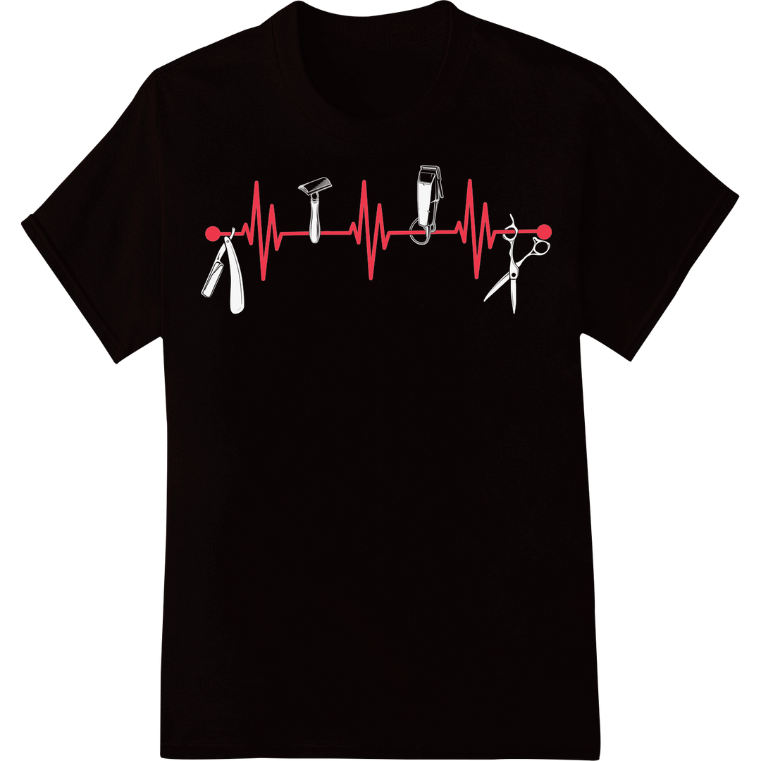 Bold Red Heartbeat Pulse | Barber Shop DTF Print Transfer on black shirt - SUPERDTF-DTF Prints-DTF Transfers-Custom DTF Prints