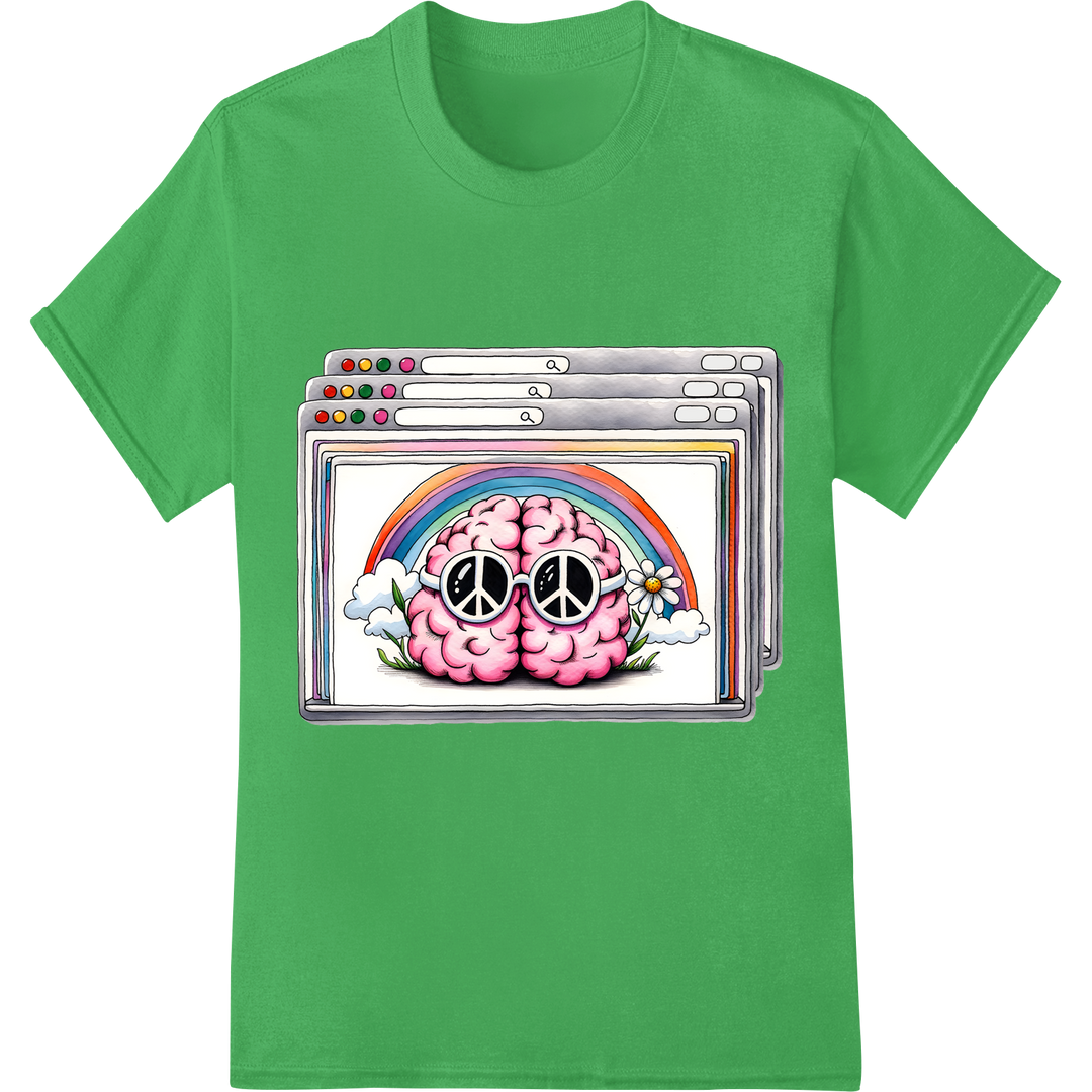 Mindful Blooms: Brain & Flowers DTF Print Heat Transfer on green shirt - SUPERDTF-DTF Prints-DTF Transfers-Custom DTF Prints