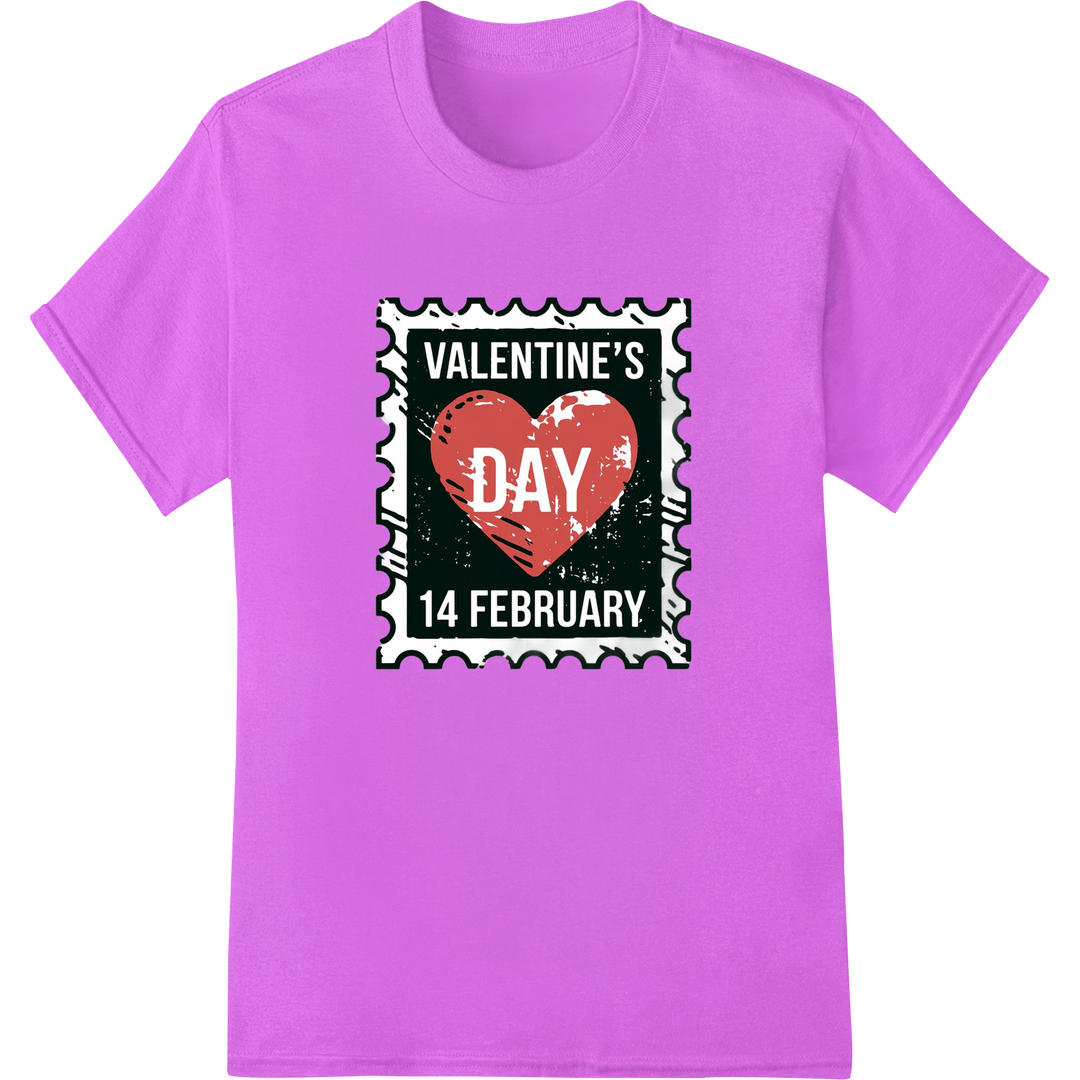 Vintage Valentine's Day Stamp Print Heat Transfer Design on purple shirt - SUPERDTF-DTF Prints-DTF Transfers-Custom DTF Prints