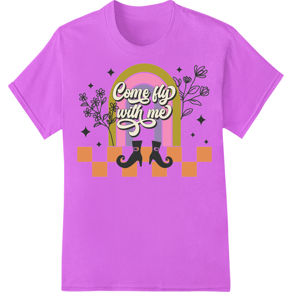 Come Fly with Me - Whimsical Retro DTF Print Heat Transfer on purple shirt - SUPERDTF-DTF Prints-DTF Transfers-Custom DTF Prints