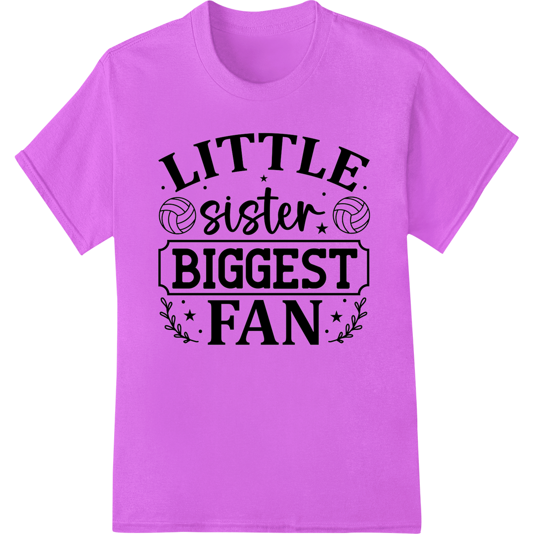 Volleyball Little Sis Biggest Fan DTF Print Heat Transfer on purple shirt - SUPERDTF-DTF Prints-DTF Transfers-Custom DTF Prints