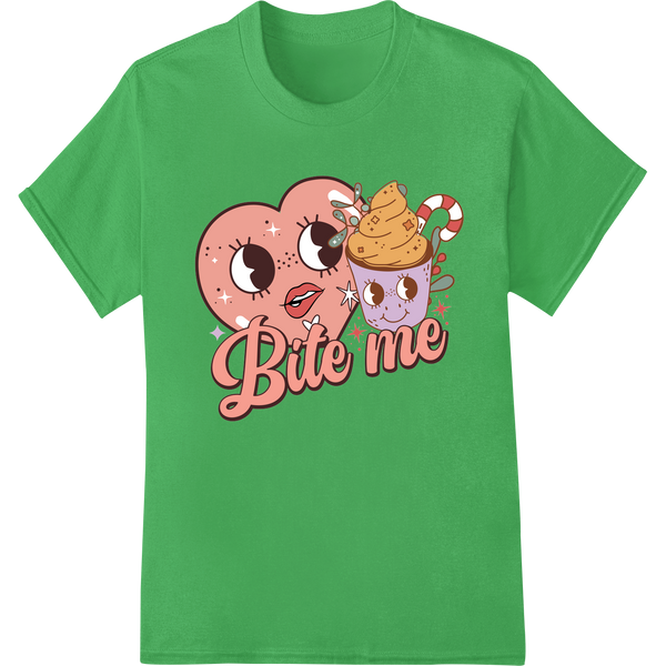 Bite Me: Adorable Valentine's Candy DTF Print Heat Transfer on green shirt - SUPERDTF-DTF Prints-DTF Transfers-Custom DTF Prints