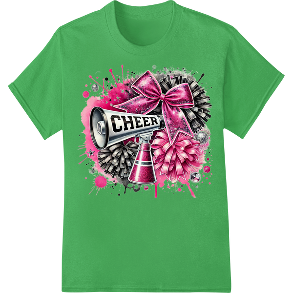 Pink Explosion CHEER Squad DTF Print Heat Transfer on green shirt - SUPERDTF-DTF Prints-DTF Transfers-Custom DTF Prints