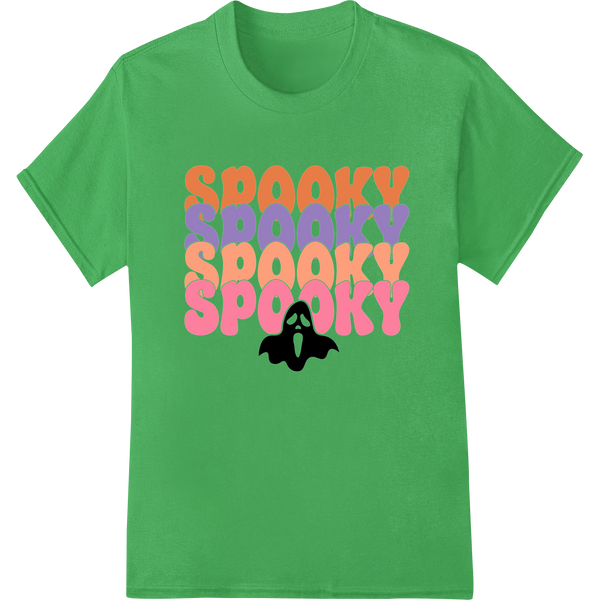 Colorful Halloween-themed heat transfer print featuring spooky designs like pumpkins, ghosts, and witches - perfect for...