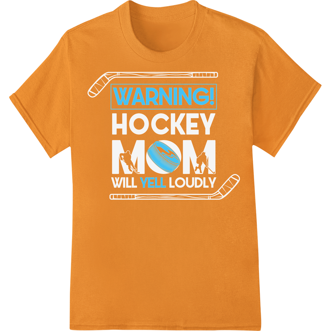 Warning Yell: Bold Ice Hockey Fan DTF Heat Transfer Print on orange shirt - SUPERDTF-DTF Prints-DTF Transfers-Custom DTF Prints